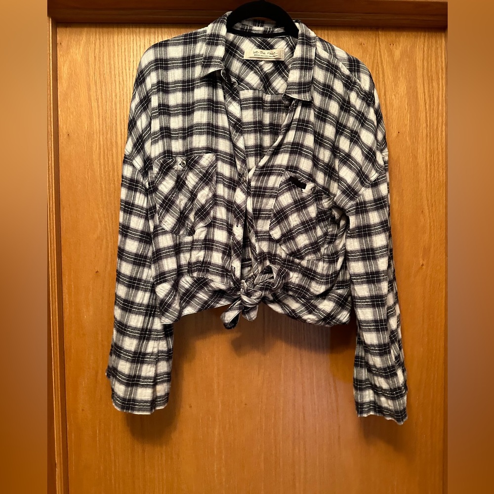 Free People plaid front tie bell sleeve shirt size medium